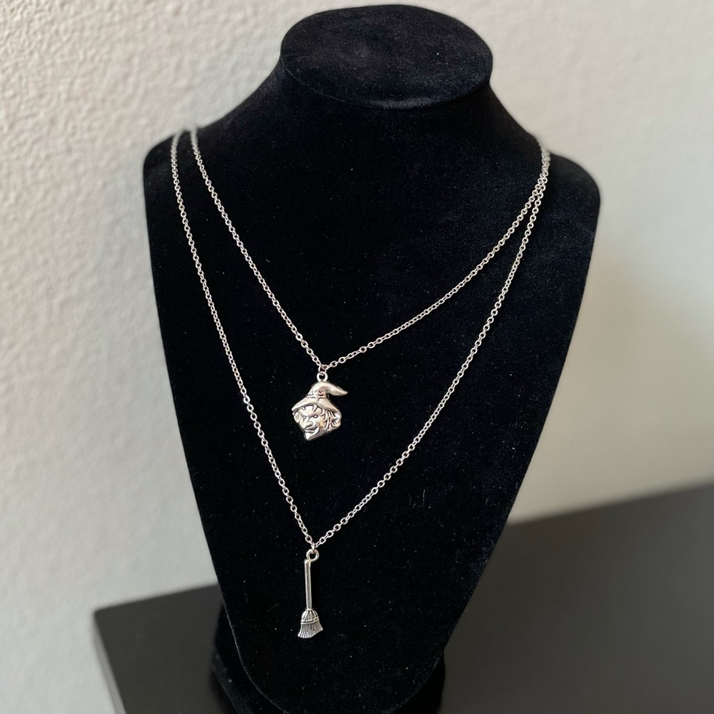 Witch and Broom Layered Necklace